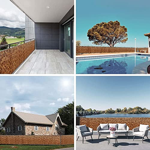 MZQMK 4 × 16.4ft Tenda a Lamella Naturale, Schermata for la Privacy del Balcone, Recinzione a Lamella Ecologica, Recinzione da Giardino, Personalizzabile