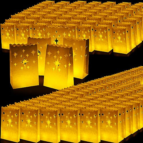 200 Stück weiße Lichttüten Weihnachten Luminaries schwer entflammbare Kerzentüten wiederverwendbare Papierlaternen Taschen für Weihnachten Hochzeit Valentinstag Diwali Thanksgiving Neujahr Party Dekor