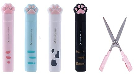 4 Pcs Cat Paw Scissors with Safety Cover,Stainless Steel Craft Scissors Folding Safety Scissors Cute Stationery Scissors for Home School Office