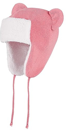 LACOFIA Cappello Invernale Neonata con Orecchie Berretto Beanie Bambina Cappellini Orso a Maglia Foderato in Caldo Pile per Bimba Rosa 6-12 Mesi S