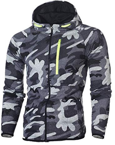 LOIJMK Sportjacke Herren Tarnung Bedruckte Outdoorjacke mit Kapuze Funky Softshelljacke Trainingsjacke Mode Funktionsjacke Kapuzenjacke Langarm Softshelljacke Fahrrad Mantel Freizeitjacke