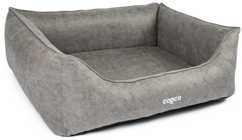 CopcoPet Hundebett Hugo Velourlederoptik Grau M 80 x 60 cm – Rutschfestes & pflegeleichtes Hundekörbchen – Abwaschbar & formstabil – Für kleine Hunde, bequemes Hundekissen & Schlafplatz