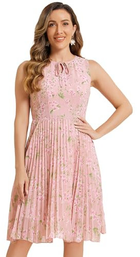 Allegra K Robe plissée sans Manches à imprimé Floral pour Femmes Rose Clair S
