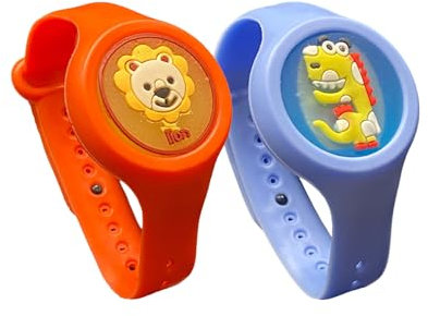 SO GOODS braccialetto antizanzare bambini (confezione da 2), antizanzare bambini con animali, 2 diversi animali, naturale, realizzato con citronella (Leone & Drago)