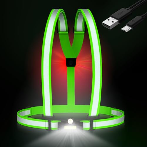 Coorattyes LED Laufweste Reflektorweste Warnweste Fahrrad, Reflektierende Leuchtweste mit hochsichtbarem Nachtlauflicht,High-Vis lauflicht für Laufen, Joggen,LED Wiederaufladbare lauflampe joggen