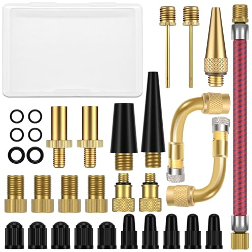 32 Piezas Adaptador Valvula Bicicleta, DV SV AV Adaptador de Válvula Presta, Aguja Inflar Balones, con Caja de Almacenamiento, para Compresor de Bicicleta, Bomba de Aire, Bomba de Bola