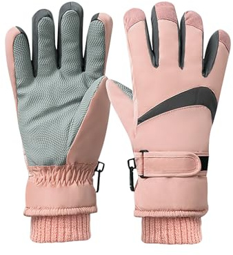 Feelorna Gants de ski d'hiver pour femme - Coupe-vent - Gants thermiques pour écran tactile - Surface imperméable et doublure en polaire - Gants chauds pour le ski, le cyclisme, les sports de plein