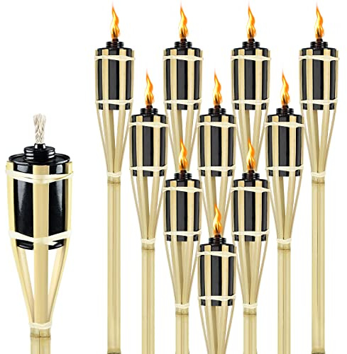 XMTECH Lot de 24 torches en bambou - Torches de jardin pour l'extérieur - Torches à huile d'ambiance avec mèche - 90 cm de haut - Décoration d'extérieur et éclairage de chemin