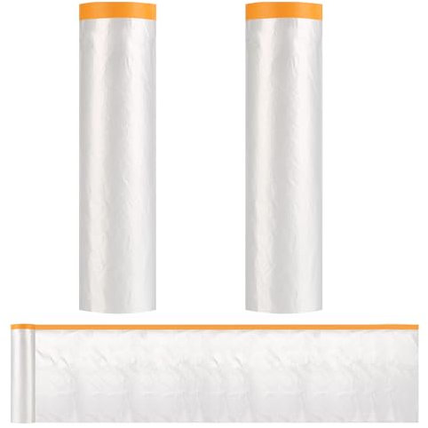 XCDMJ 2 Rollen Abdeckfolie mit Klebeband 200CM x 20m - Goldband Tape - Maler Abdeckfolie - Staub und Spritzschutz - Wei - 27 cm x 12 cm x 6,5 cm