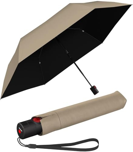 Knirps Paraguas de bolsillo Ultra U.200 Medium Duomatic – encendido automático – resistente a las tormentas – resistente al viento, Beige With Black Coating - Protección contra rayos UV, 95 cm