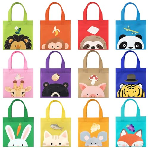 Cleboen 12 Piezas Animales Del Bosque Bolsa Tela Tote Bag Tela Regalo Cumpleaños Niños Lindos Estampados De Animales Adecuado Para Compras Escuela Vida Diaria Bolsos De Animale La Selva