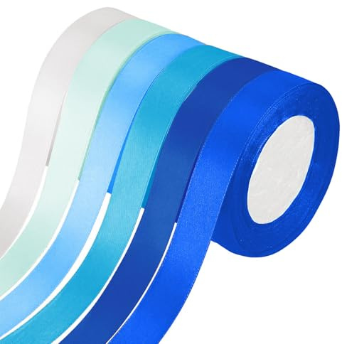 TPTGIAR 6 färger satinband band: 20 mm × 22 m presentband brett, polyester färgglatt band sidenband för presentförpackning hantverk födelsedag och bröllopsdekoration (blå)