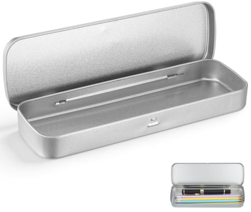 SHINEOFI pennskrin i metall rektangulär pennlåda i vitt plåt ett lager pennlåda matt plåt för skolpensel färgpennor silver 20 x 5 x 0 20 cm