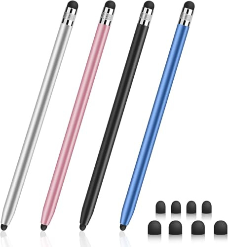 Digiroot Stylus Pen,4 Stück Tablet Stift kompatibel mit Switch/Samsung/iPad/Android/IOS,2-in-1 Touchscreen Stift mit 8er Gummi Ersatzspitzen für alle Tablets/Smartphone