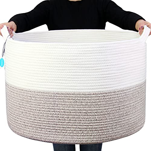 Casaphoria XXXLarge Cotton Rope Basket 21.7 x 21.7 x 13.8 Woven Laundry Blanket Storage With Handle for Comforter, Cushions, Thread - Laundry Hamper