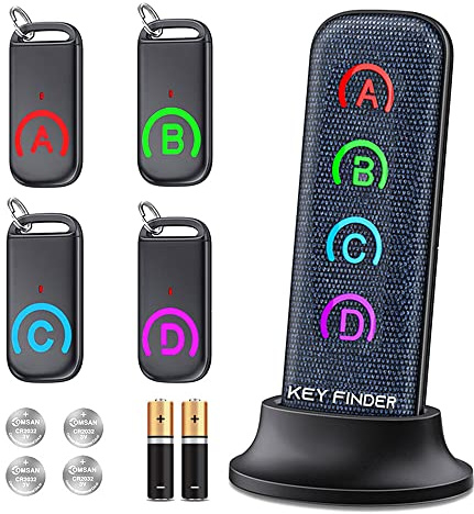 Key Finder Locator: EIRIX New Fabric Wireless Slim RF Key Wallet Finder Item Locator with 80dB Loud Sound and 131ft Working Range, 1 Transmitter + 4 Receivers