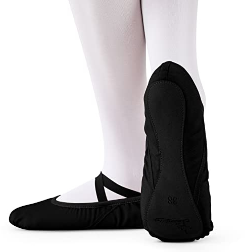 Soudittur Ballettschuhe Mädchen Ballettschläppchen Damen Tanzschuhe Gymnastikschuhe Yogaschuhe Geteilte Ledersohle für Kinder und Erwachsene EU 41, Schwarz