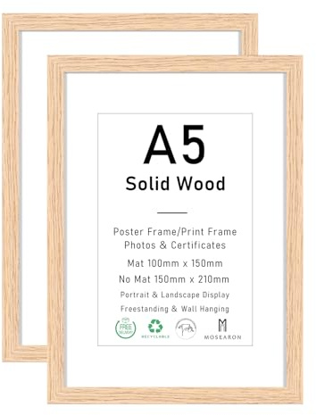 ATOBART Cornice per foto e certificati, formato A5,portafoto in legno cornice per poster con Plexi-glass 15x21cm,set da 2 pezzi