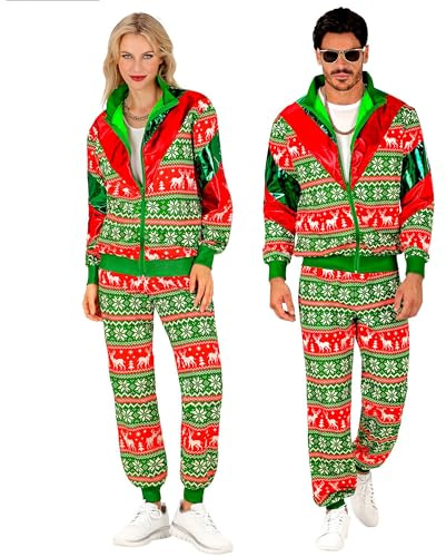 W WIDMANN MILANO Party Fashion - Survêtement fantaisie avec motif de Noël, Merry Christmas Party, costume de Noël, Xmas, tenue des années 80, survêtement de jogging