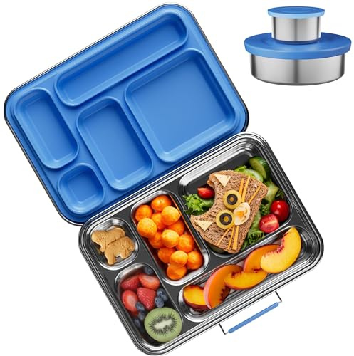 AOHEA Stainless Steel Bento Box Kids, Kids Metal Bento Lunch Box BPA Free Lunch Box Containers 304 Stainless Steel Bento Box for School and Office(Bule)