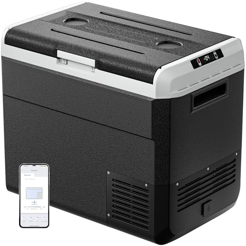 EKOJUCE - Electric Fridge 12 Volt, 58 Quarters (55L), Portable Cooling App Control, 12V Refrigerator, 15.6°F Refrigerator, Car Fridge with Basket
