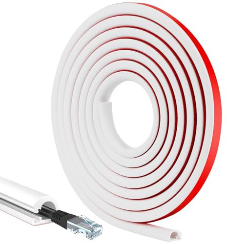 3 Mètres de Goulotte Passe Cables Auto-adhésif Cache Cable TV Mural Demi-Rond en PVC Souple Goulotte Electrique, Blanc Cache Cable Sol Hider pour la Protection, 14mm (W) x 10mm (H)