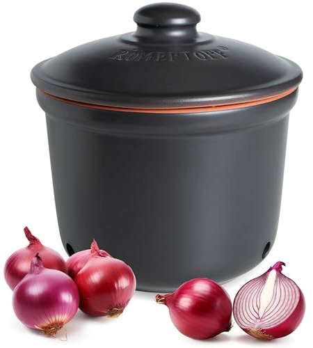 Römertopf Pot fraîcheur maxi 2,8 l – Pot à oignons en céramique – L'argile respirante garde les légumes frais plus longtemps – Circulation de l'air idéale – Noir