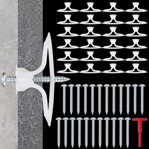 MorningRo 25 Sets Drywall Anchor Kit, Plastic Self Drilling Expansion Hollow Wall Anchors with Screws and Key for Drywall Ceiling Gypsum Plasterboard