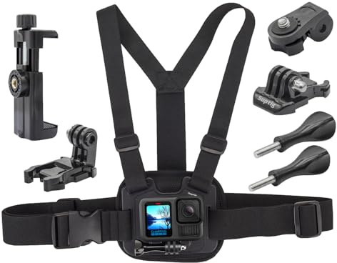 Suptig Soporte de pecho, correa de pecho ajustable, material transpirable para GoPro Hero 13/12/11/10/9/8/7/6/5/4/3, AKASO, DJI osmo y más cámaras de acción (negro)