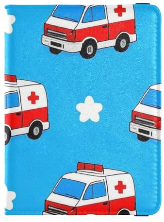 Cartoon Ambulance Porta passaporto in pelle per portafoglio da viaggio Combo passaporto copertura titolare portafoglio per uomo impermeabile, cartone animato ambulanza, 1 dimensione, Ambulanza dei