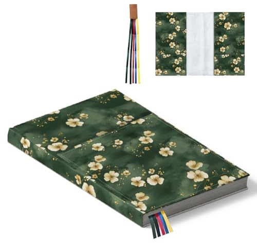 Hobbspring Buchumschläge Für Hardcover 32x22cm Blumen Buchschutz Verstellbare Buchhülle Mit Lesezeichen Grüner Taschenbuch Buchumschlag Für Roman Notizbuch Geschenk Für Buchliebhaber Zurück zur Schule