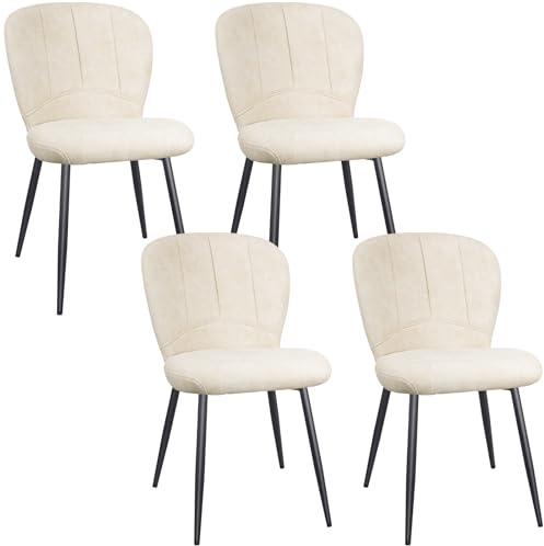 ANVOFONG Pack de 4 Sillas de Comedor, Sillas de Cocina, Silla Tapizada, Tela de Chenille con Patas de Metal Negro para Cocina, Comedor, Beige