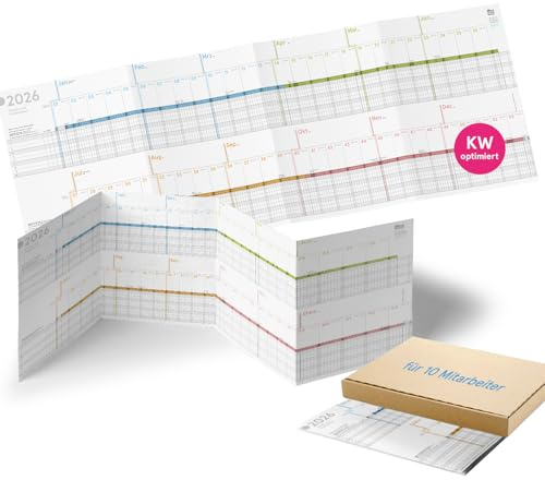 weekview Urlaubs‑ und Projektplaner 2026 | Faltbar A4 (82,5 × 29,5 cm), Personal‑ und Dienstkalender für bis zu 10 Mitarbeiter – Made in Germany