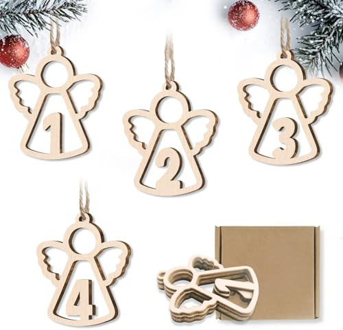 Advent Wreath Numbers, Pack of 4 Decorative Advent Wreath, Modern Wood, Advent Wreath Decorative Angel Advent Numbers 1-4, Advent Decoration Numbers Christmas Pendant Arrangement Advent Wreath for