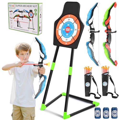Gvdeirn 2 Pack Bow and Arrow Set for Kids, LED Archery Set Toys with Standing Target, 10 Suction Cup Arrows, Quivers & Standing Target for 3-12 Years Old Girls Boys, Indoor Outdoor Shooting Toy Gift