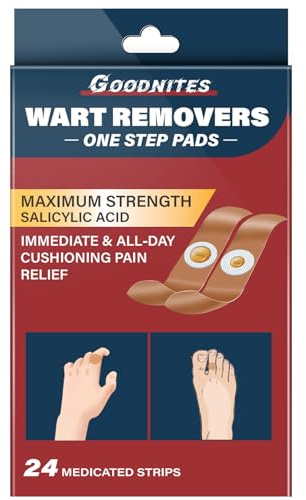 Goodnites Wart Remover Pads 24-Count, Maximum Strength Wart Removal Plaster, 2 Sizes Core (6 mm & 10 mm) for Common & Plantar Warts