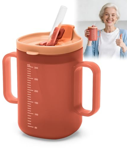 FARYODI Tasse à bec 3 en 1 pour personnes âgées, avec poignée de 300 ml, gobelet à bec avec couvercle et paille, gobelet anti-fuite pour personnes âgées, patientes, femmes enceintes, enfants