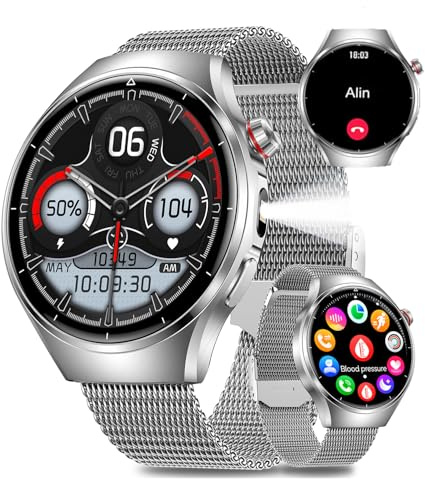 TAYSHILEY Montre intelligente militaire pour homme (répondre/passer des appels), traqueur de fitness HD 1,44 avec lampe de poche, plus de 100 modes de sport, surveillance de la fréquence cardiaque
