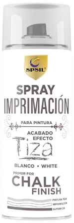 SPSIL Chalk Paint Spray Imprimacion Tiza Blanco 400ml Pintura en Spray Ultra Mate a la Tiza,Efecto Retro y Vintage para Muebles de Madera, Metal, Cerámica,Imprimación en Spray