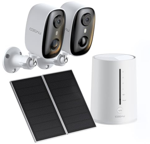 COOAU 4MP Überwachungskamera Aussen Solar Set, 2K Kabellose WLAN Akku Kamera Überwachung mit 64G Lokal Speicher, 5GHz/2.4GHz, Ohne Monatliche Gebühren, Farb-Nachtsicht, 2 Pcs