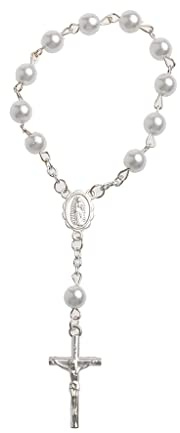 Uqezagpa Rosario con perle per bambini, regalo cattolico per battesimo e comunione, rosario in oro e argento, per braccialetti da donna cattolica, Misura unica, come descritto