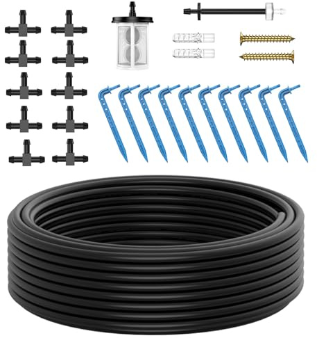AnseTo Accessori per l'irrigazione destinati a sistemi di irrigazione solare, kit di espansione per l'irrigazione automatica del giardino comprende 10 gocciolatori, 10 raccordi a T e tubi da 10 m