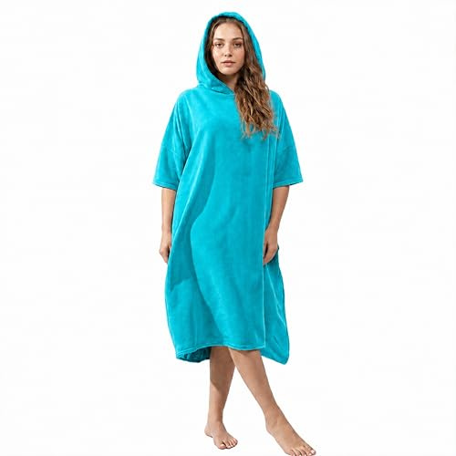 Olivia Rocco Womens Poncho Changing Robe for Swim Surf Beach Gym Towels Hooded Large Absorbent Quick Dry Microfibre Towel Robe, Turquoise