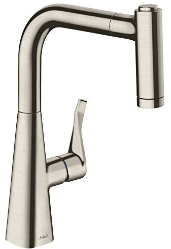 hansgrohe Metris Einhebel-Küchenarmatur, Komfort-Höhe 220 mm, Ausziehbrause, Edelstahl Finish