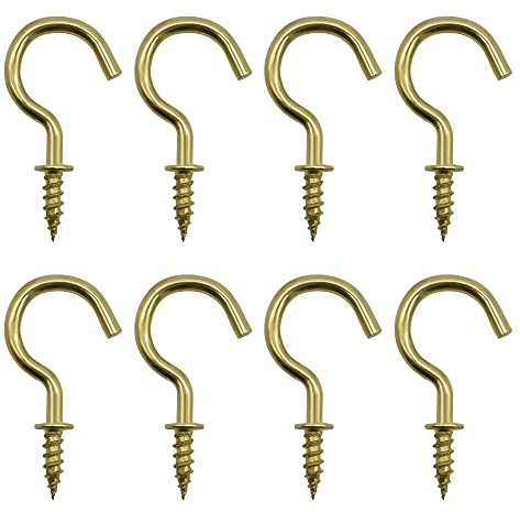 Renashed 7/8 Inches 50Pcs Brass Plated Ceiling Hooks Cups Screw Hooks