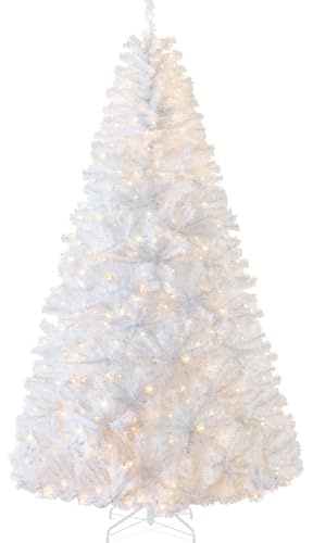 Best Choice Products White Christmas Tree 6ft Pre-Lit Artificial Pine Tree Premium Holiday Decoration w/Warm White Lights, Stand, Easy Assembly