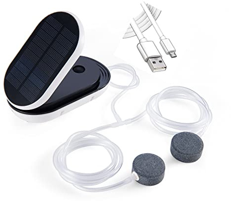 Lewisia Solar Air Pump Kit USB Aquarium Fish Tank Air Pump with Air Hoses Bubble Stones Clip 3 Working Modes Pond Aerator Bubble Oxygenator (2W)
