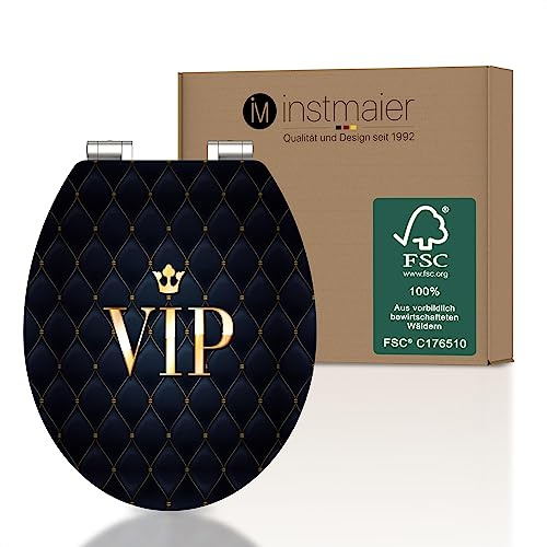 instmaier Gaia | WC Sitz mit Motiv | VIP - Schwarz/Gold | MDF-Holz geprüft nachhaltig mit FSC-Zertifizierung | Ovale Form | Toilettensitz mit Absenkautomatik | Pflegeleichte Toilettenbrille