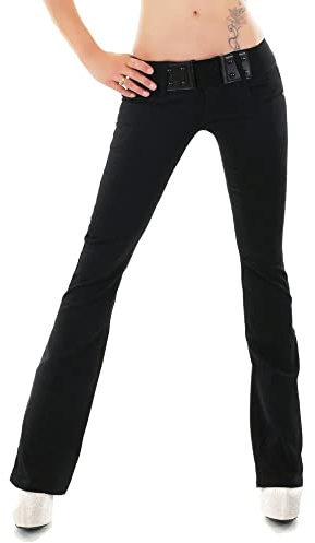 Red Seventy Women's Stretch Denim Skinny Boot Cut Jeans Pants Black with Belt Size UK 6