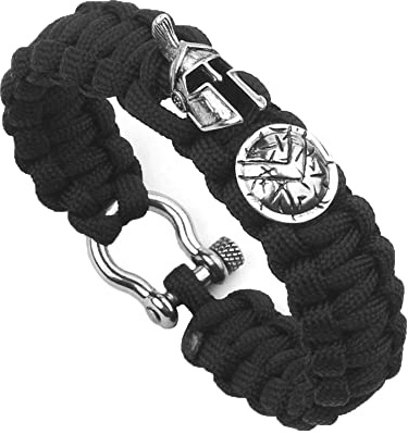 LAECCO Bracciale in Pelle Bracciale in Pelle da Uomo Vintage Creativo Paracord Spartano Salvavita Paracord a Sette Core Fibbia ad Arco personalità Moda